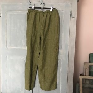 Linen pants - Eileen Fisher size Medium (M) Olive- wide pants- 100% linen